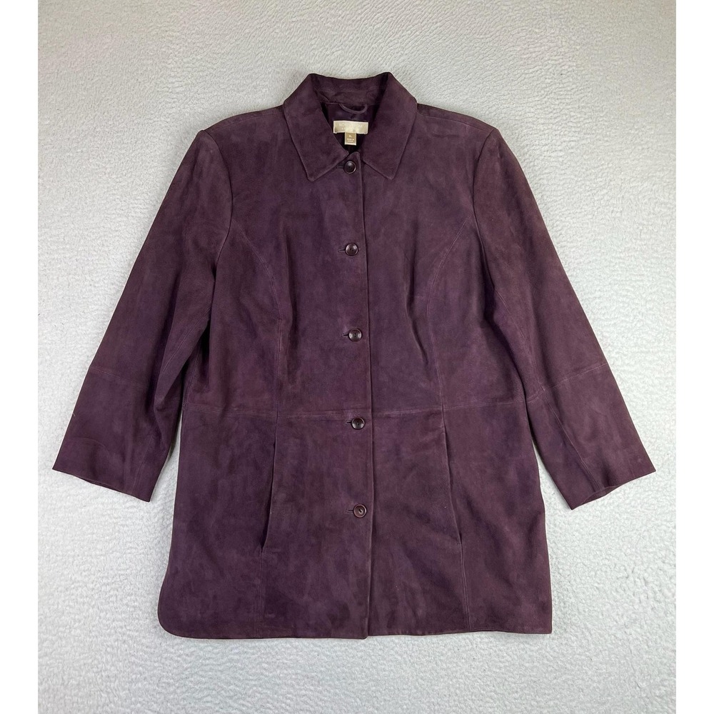 Nordstrom Studio 121 Womens XL Purple Suede Leather Coat Button Front Midlength‎